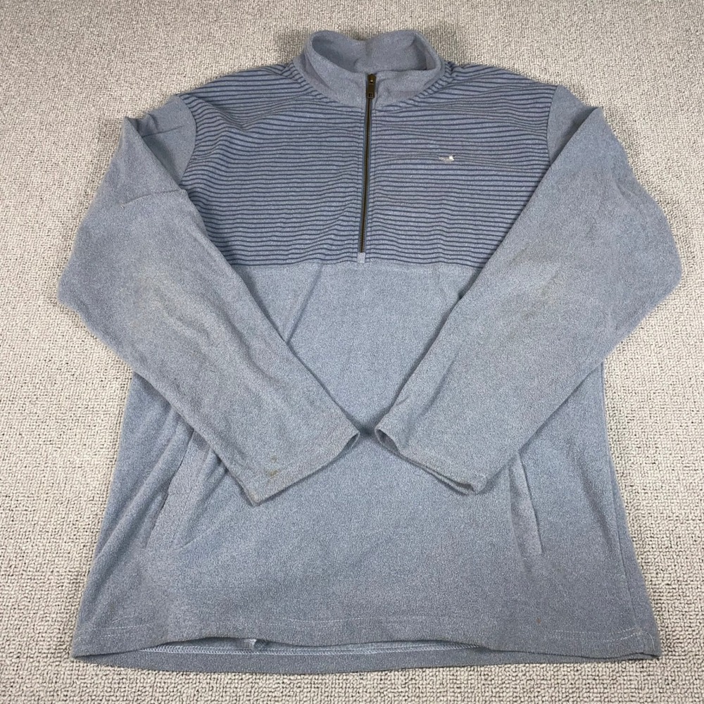 Southern Marsh Fleece Pullover Mens Large Blue Striped Quarter Zip Athletic Logo